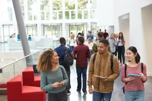 Students in a college building